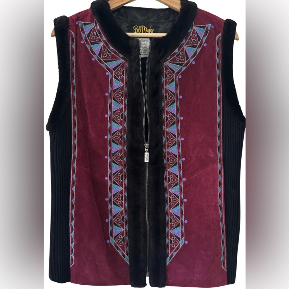 Bob Mackie Vintage Leather Vest Wearable Art Size M Boho Retro